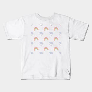 Rainbow and Rain Clouds Pattern Kids T-Shirt